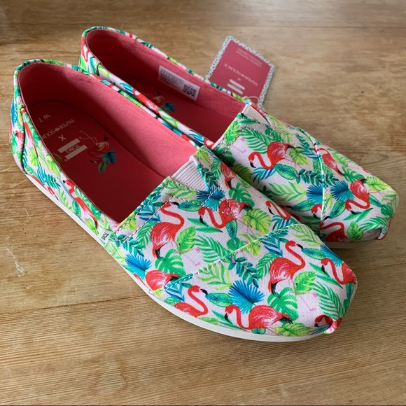 TOMS SZ 7 New Paper Source Alpargata Shoes Flamingo Tropical - Picture 5 of 12